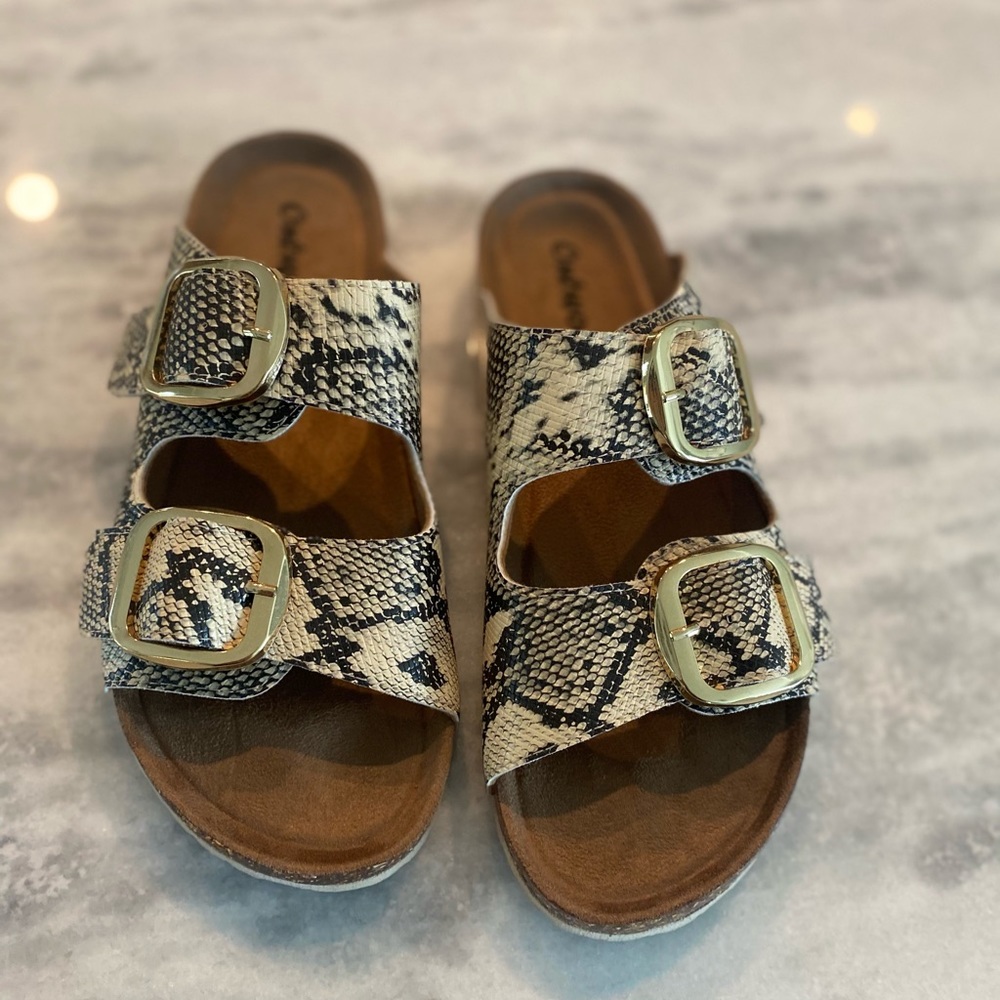 Size 8.5 snakeskin sandals brand new, never worn